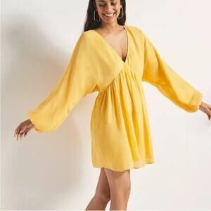 Anthropologie Let Me Be Boho‎ Deep V-Neck Balloon Sleeve Flowy Mini Dress Size M